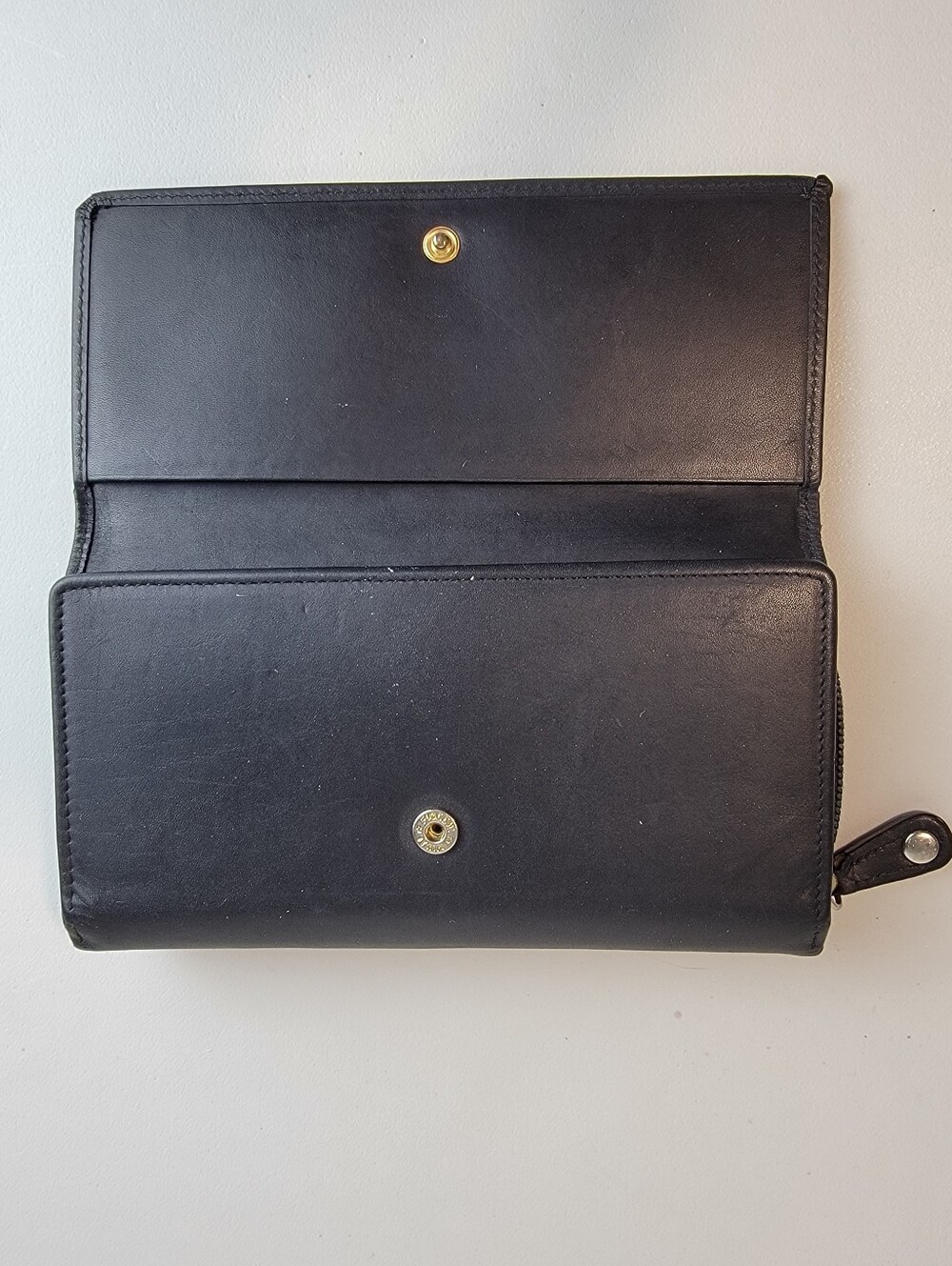 Vtg. Coach New York Trifold Checkbook Wallet Black Glove Leather Stamped Logo - Picture 5 of 10